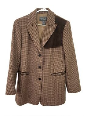 Vintage Lafayette 148 Blazer Womens 8 Brown Tweed Wool Houndstooth Equestrian